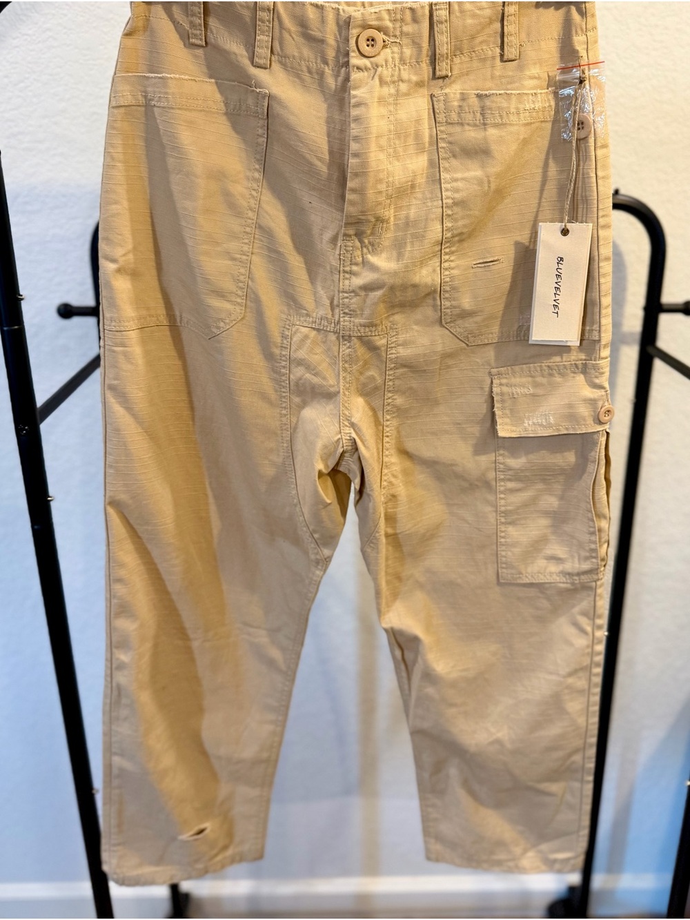 Blue Velvet Wide-Leg Cargo Pants